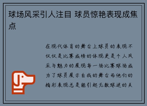 球场风采引人注目 球员惊艳表现成焦点